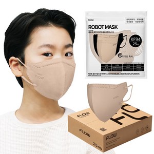 플로우 로봇핏 새부리형 KF94 마스크 소형, 베이지, 1개, 25개입