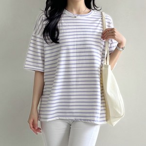 에스미 여성용 단가라 스트라이프 데일리 오버핏 반팔티셔츠