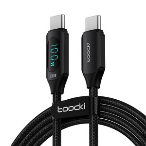 TOOCKI 알루미늄 합금으로 디스플레이 C-C 100w 고속 충전케이블, 1m, 블랙, 1개