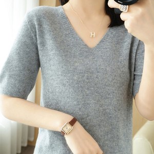 메이스 여성 브이넥 반팔 니트티