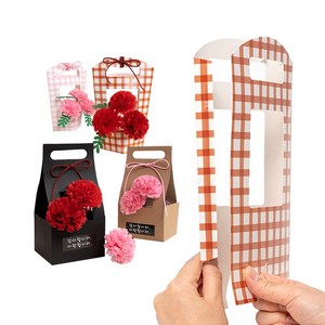 민화샵 감사선물 카네이션 종이 꽃바구니 만들기 세트, 핑크체크