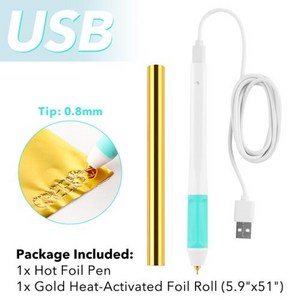 USB 전원 핫 포일 펜 세트 열 활성 종이 가죽 컨버터블 금박 DIY 스크랩북 카드 공예 0.8mm, 1) 0.8mm Hot Foil Pen, 1개