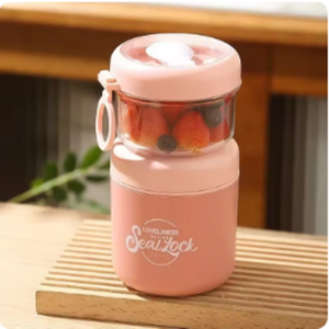 [무료반품] 이런샀네 스테인리스 휴대용 2단 요거트 보틀 신선하게 즐기는 과일 토핑, 핑크, 1개