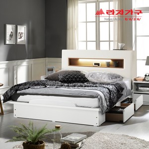 라자가구 아이크 3단조절 LED 가죽 평상형 서랍형침대_SS_Q, 03.아이크3단LED 서랍형침대-SS-화이트, 01.프레임(매트 별도)