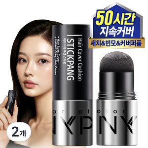 빈모 새치 커버 써니팝 헤어 커버 쿠션 스틱팡 헤어라인 흰머리커버 헤어쿠션, 2개, 내추럴블랙