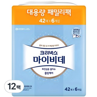 마이비데 클린케어 화장실용 물티슈 휴대형 패밀리팩, 42매입, 12개