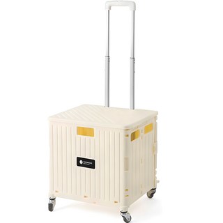 홈앤하우스 4바퀴 접이식 핸드카트 65L + 뚜껑 세트, 아이보리, 1개