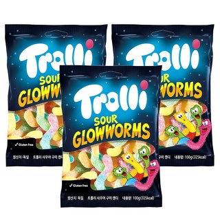트롤리 사우어 글로우 웜즈 젤리, 100g, 3개
