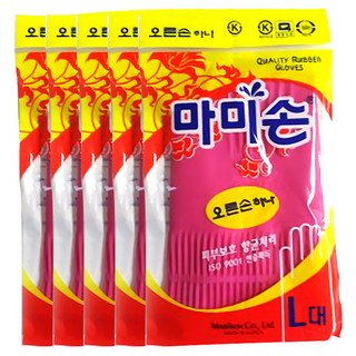 마미손 오른손 하나 고무장갑, 핑크, 대(L), 5개