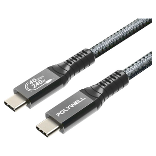 POLYWELL 寶利威爾 USB4 Type-C Gen3 40G 240W極速傳輸充電線, 黑色, 2m, 1條