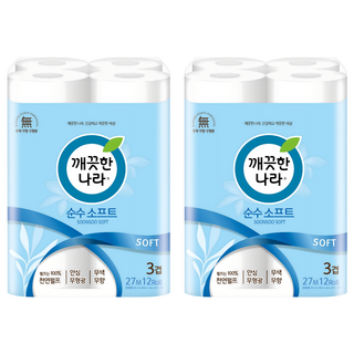 깨끗한나라 순수 소프트 천연펄프 3겹 고급롤화장지, 27m, 12개입, 2개
