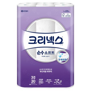 크리넥스 3겹 순수 소프트 천연펄프 롤화장지, 30m, 30개입, 1개