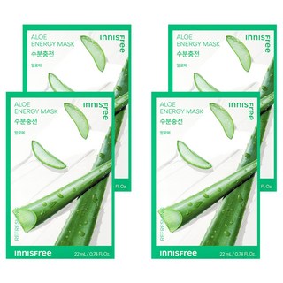 INNISFREE 我的真萃能量面膜 蘆薈款, 補充肌膚水分, 保濕效果, 低刺激面膜, 4片