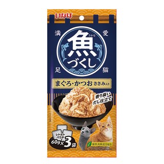 그리니즈 필라인 참치 간식 세트, 130g x 2개, 고양이용 고양이 간식 19 이나바 고양이 생선 가득 파우치, 혼합맛(참치/가다랑어/닭가슴살), 180g, 1개