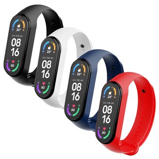 구스페리 샤오미 미밴드 실리콘 스트랩 밴드 4매입, 블랙, 화이트, 네이비, 레드