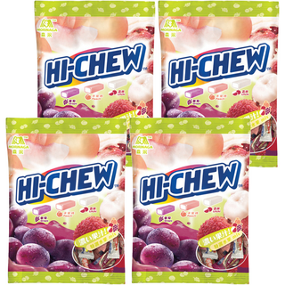MORINAGA 森永 HI-CHEW 嗨啾 軟糖, 特選水果口味, 葡萄/水蜜桃/荔枝三種口味, 超Juicy, 90g, 4袋