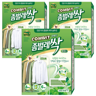 컴배트 좀벌레싹 옷장용 허브향 방충제 6p, 18g, 3개