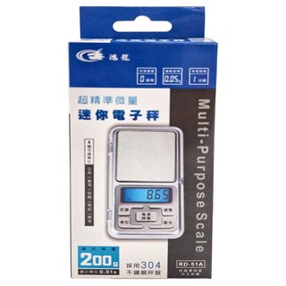 鴻龍 超精準微量迷你電子秤, 最大秤重200g 最小單位0.01g 304不鏽鋼秤盤, RD-51A, 1個