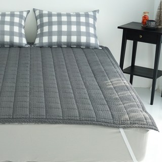 바숨 고정밴드 시어서커 여름 침대패드, 체크그레이