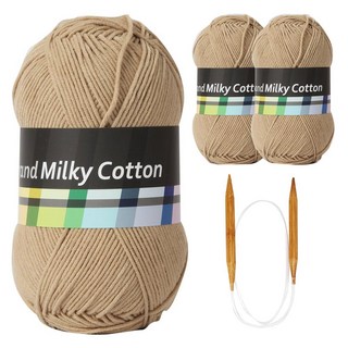 브랜드얀 밀키코튼 별무늬 목도리 DIY 뜨개실 3p + 고급 흑대바늘 3.5mm, 18번 베이지, 1세트