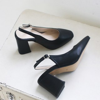 기본 민자 라운드토 에나멜 슬링백 힐 8cm