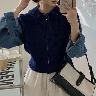페이퍼먼츠 여성용 후드넥 니트 데님 집업 가디건 08713