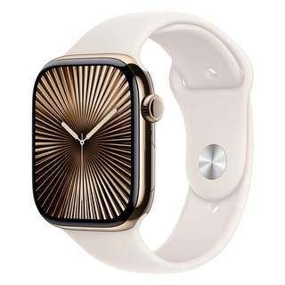 Apple 애플워치 10 GPS+Cellular, 46mm, 티타늄, 골드 / 스타라이트 스포츠 밴드, S/M