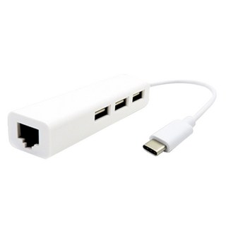 USB3.1 Type-C轉RJ45網卡/3孔HUB, 1個, 白色