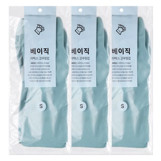 야무진 베이직 라텍스 고무장갑 양손세트, 3세트, 소(S), 스카이