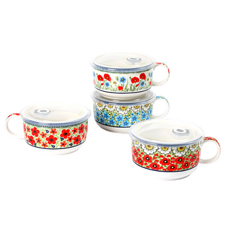 폴라니에 전자렌지용 라면 찜기 800ml x 4종 세트, 양귀비, 들국화, 동백, 팬지, 1세트