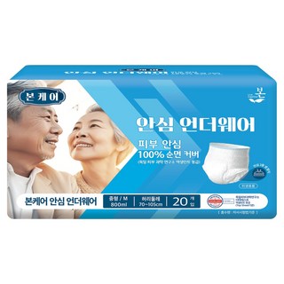 유기농본 남녀공용 본케어 순면 커버 안심 언더웨어 성인기저귀, 중형, 1개, 20매입