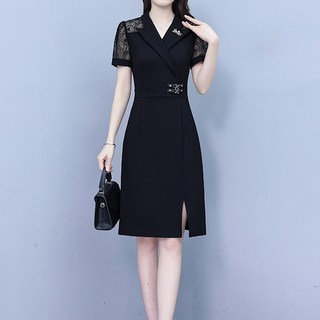 아뗄릭 빅사이즈 레이스 숄더 슬림핏 여름 정장 원피스