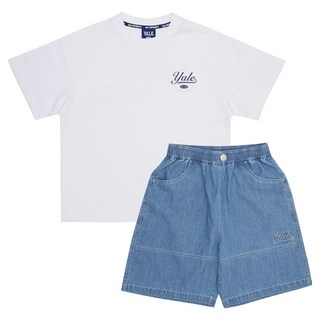 예일키즈 아동용 스몰 레터링 데님 팬츠 상하의 세트