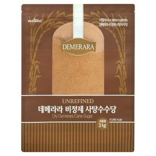 에코씨드 모리셔스 데메라라 비정제 사탕수수당, 3kg, 1개