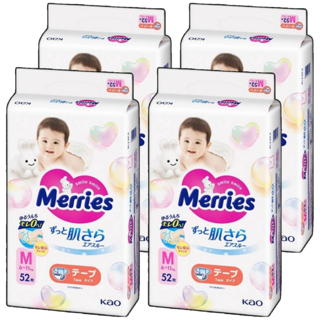 Merries 妙而舒 日本境內版 金緻柔點透氣黏貼型尿布, 208片, M