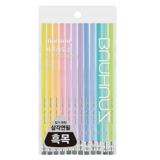 monAmi Bauhaus 粉彩三角橡皮擦2B鉛筆 12件組, 1包, 混和顏色