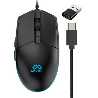 맥스틸 C타입 USB 무소음 유선 마우스 GM-MCU20, 블랙