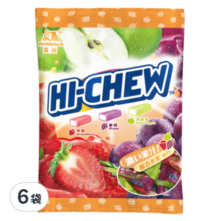 MORINAGA 森永 HI-CHEW 嗨啾 綜合水果軟糖, Q彈嚼感, 果汁濃郁, 獨立小包裝, 90g, 6袋
