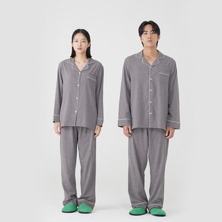 안파 커플용 체크 면 레이온 긴팔 잠옷 파자마 세트 ANPA50