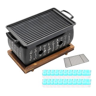 뉴비아 프리미엄 직사각형 듀얼와이드 미니화로 NEWVIA-MB2000 + 에탄올 고체연료 30g x 20p 세트, 화로(24x13x11cm) 스텐석쇠(24.5x13.5cm) 나무받침대(26x15x2.5cm) 미니그릴팬(24 x 13 x 1.5 cm), 1개