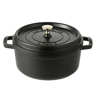 staub IH瓦斯爐通用雙耳陶瓷湯鍋含鍋蓋, 黑色, 24cm, 1個