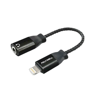 POLYWELL 寶利威爾 Lightning轉3.5mm音源耳機轉接線 母 可聽歌 無通話, 黑色, 1條