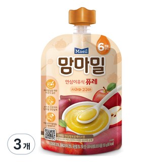 맘마밀 안심 이유식 퓨레 6개월부터, 사과와 고구마, 100g, 3개