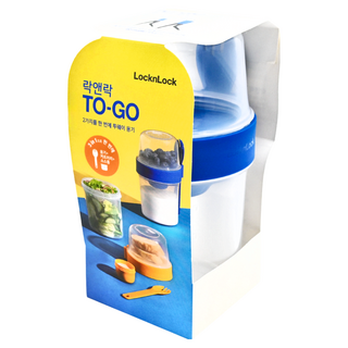 LocknLock 樂扣樂扣 Togo 圓形PP保鮮盒組 藍色, 1組, 310ml + 560ml + 叉匙