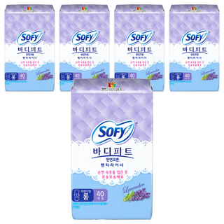 쏘피 바디피트 코튼 팬티라이너 라벤더향, 롱, 40개입, 5개