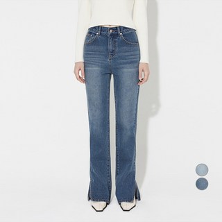 로우타이드 여성용 사이드 슬릿 데님 면 팬츠