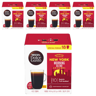 NESCAFE 雀巢咖啡 Dolce Gusto 多趣酷思 紐約美式晨光濃烈咖啡膠囊, 18杯份, 中烘焙, 濃烈風味, 8.3g, 18顆, 5盒