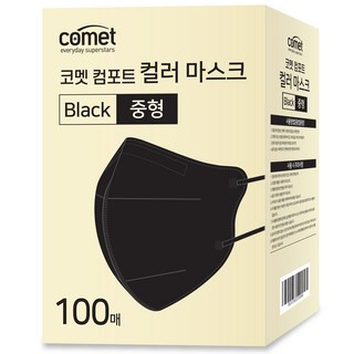 코멧 컴포트 컬러 마스크 새부리형 중형 (레귤러핏), 100개입, 1개, 블랙