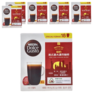 NESCAFE 雀巢咖啡 Dolce Gusto 多趣酷思 紐約美式晨光濃烈咖啡膠囊, 18杯份, 中烘焙, 濃烈風味, 8.3g, 18顆, 6盒