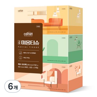 코멧 천연펄프 미용티슈, 6개, 300매